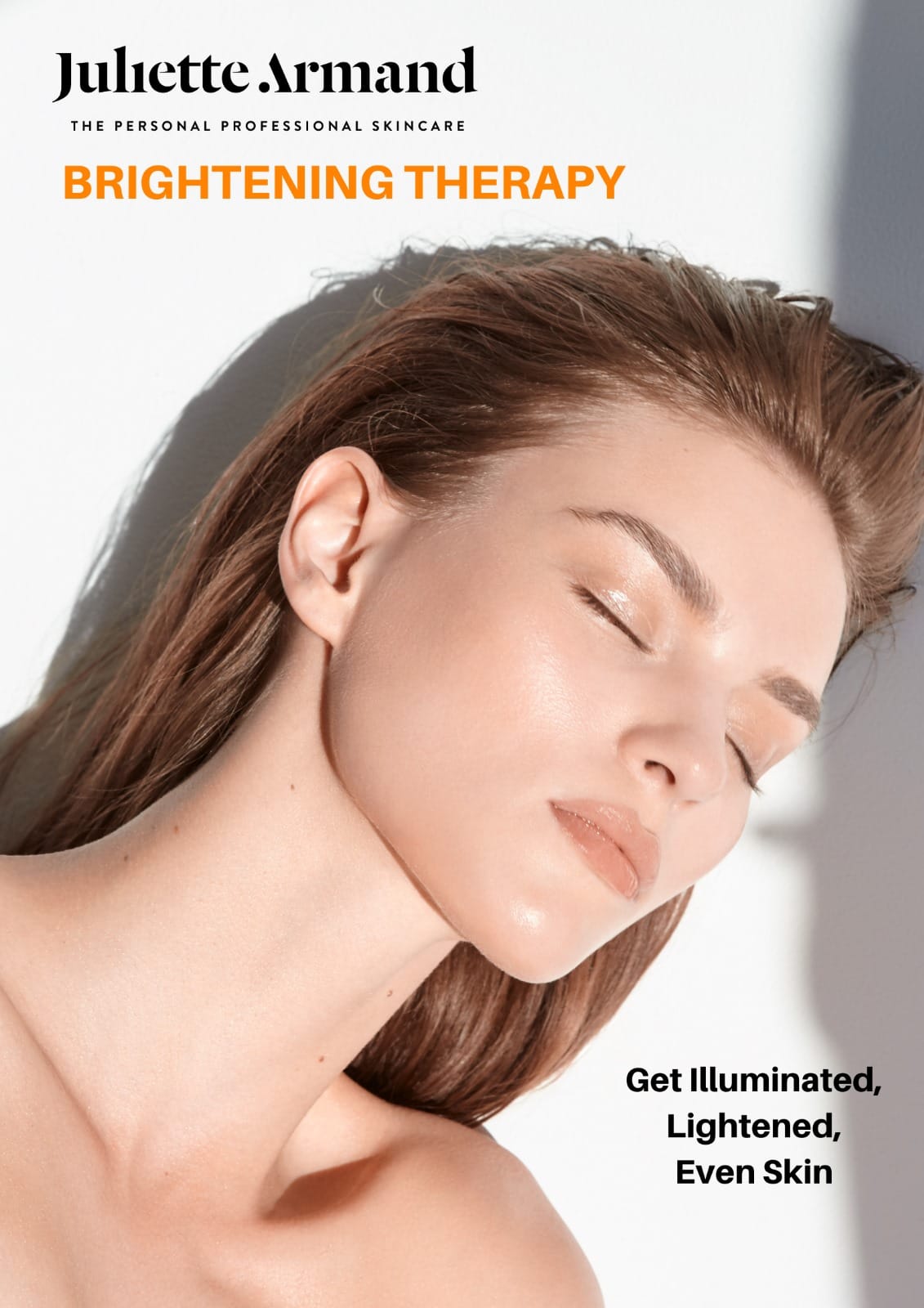 Advertisement for Juliette Armand skincare with a woman's face and text about brightening therapy.