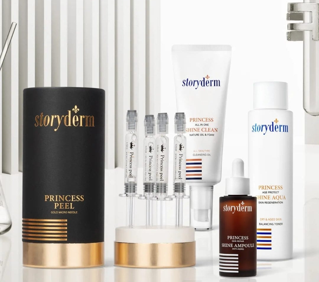 Storyderm skincare products with 'Princess Shine' branding on a white background